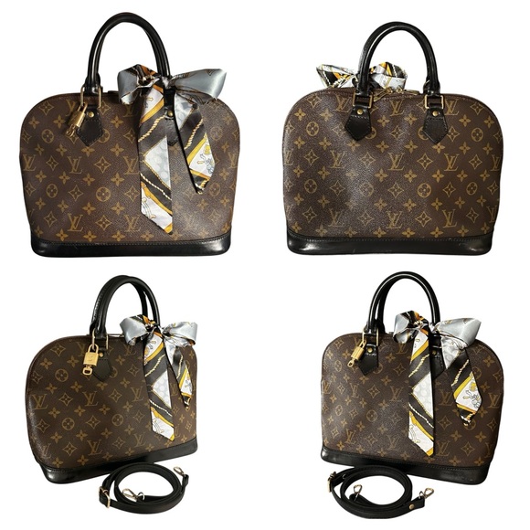 Authentic Louis Vuitton Alma PM Monogram Brown & Black Bag with Brass Lock & Key - Picture 9 of 15
